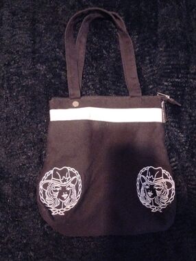 Sourpuss Black and White Tote Bag with Graphic Skull Faces